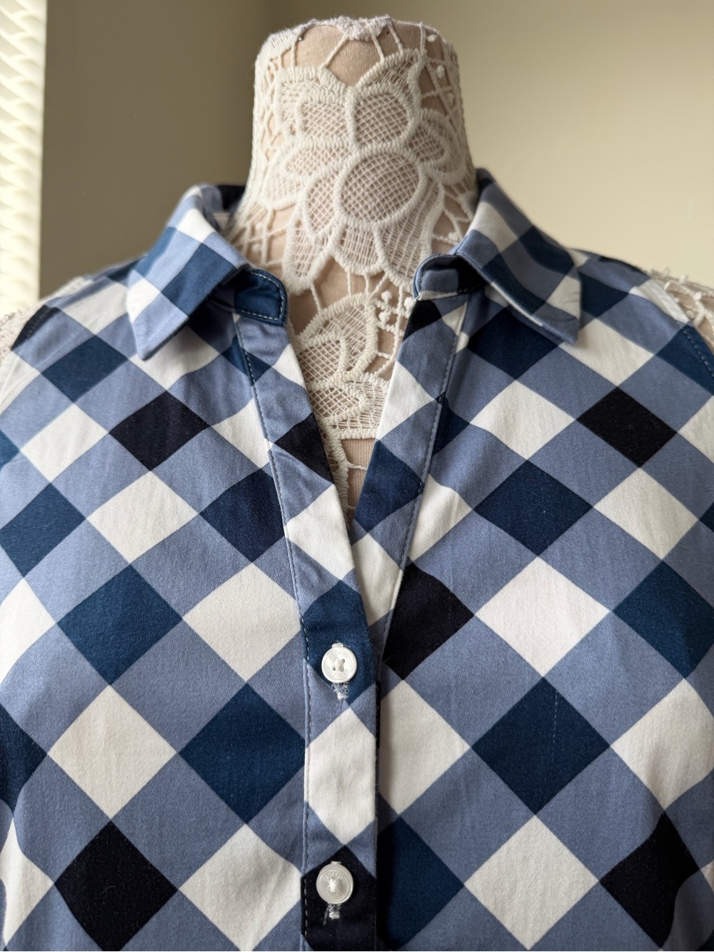 EUC Tommy Hilfiger Blue White Plaid Gingham Sundress Ruffle Hem Size 12 - Picture 3 of 10